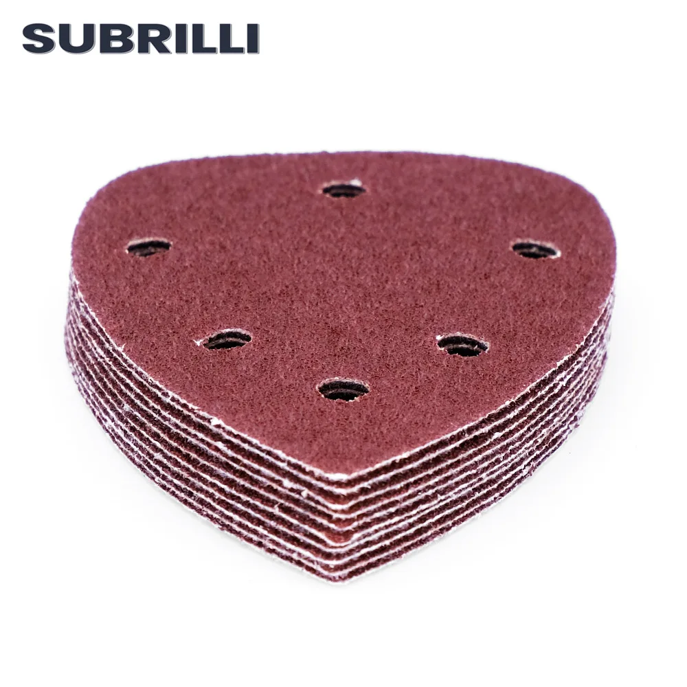 Subrilli 5 pces/10 pces lixamento abrasivo gancho de papel laço triângulo lixa grit 40-1000 disco de polimento mão folha de lixamento