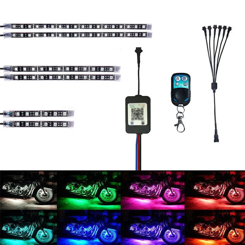 6PCS Mobile APP Control LED Kit 4-key remote control Waterproof RGB Colorful Color 6 12 18LED  for Harley Motorcycle Lights