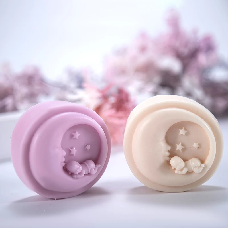 Round Moon Cute Baby Handmade Soap Silicone Mold DIY Soap Candles Making Supplies Fondant Baking Cake Chocolate Decorating Tools