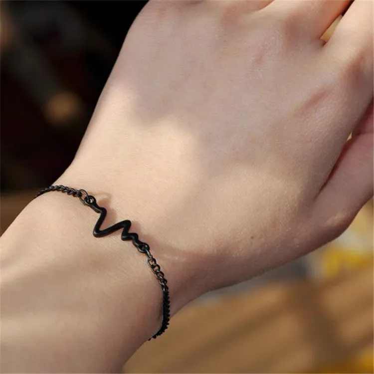 Buipoey Fashion Hot Simple Heart Rate Waves Style Bracelets For Women & Men Girls Boys Bracelet Jewelry