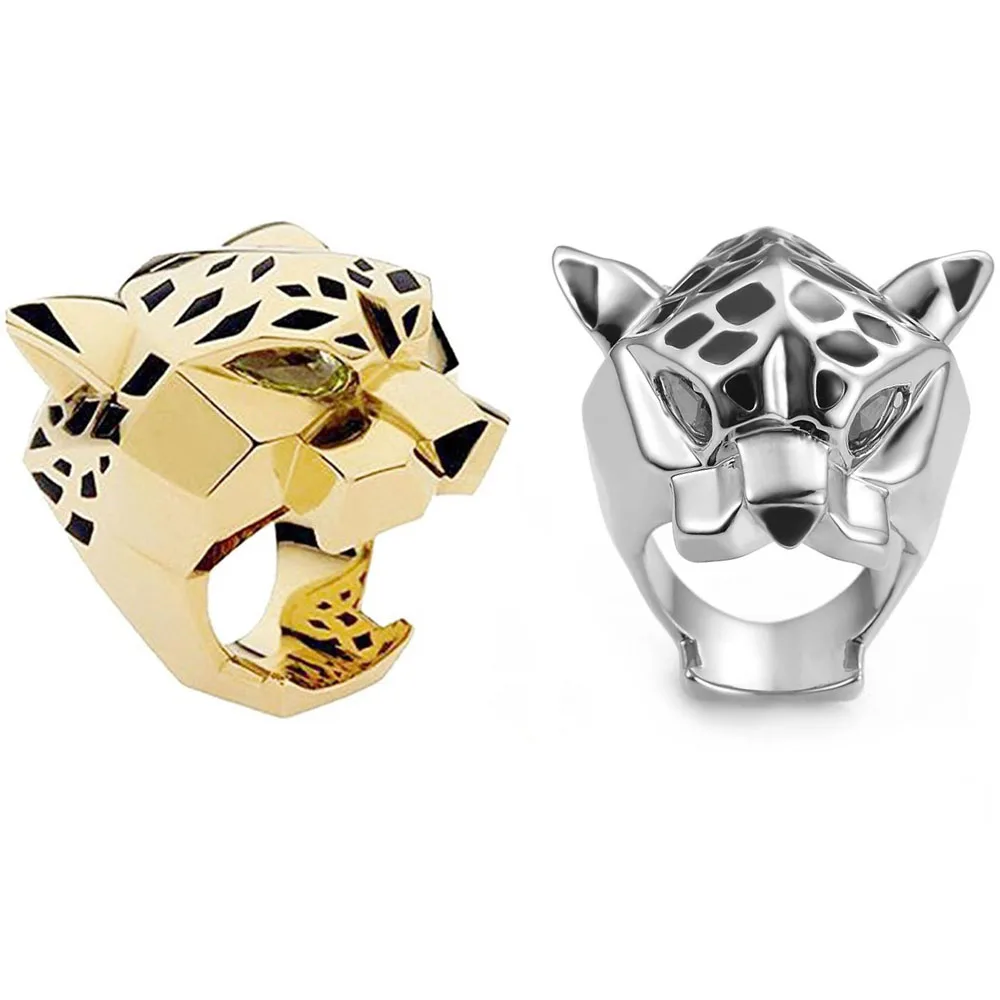 High Quality Leopard Man Woman Cocktail Statement Ring Green Zircon Eyes Jewelry Dropship Size 6/7/8/9