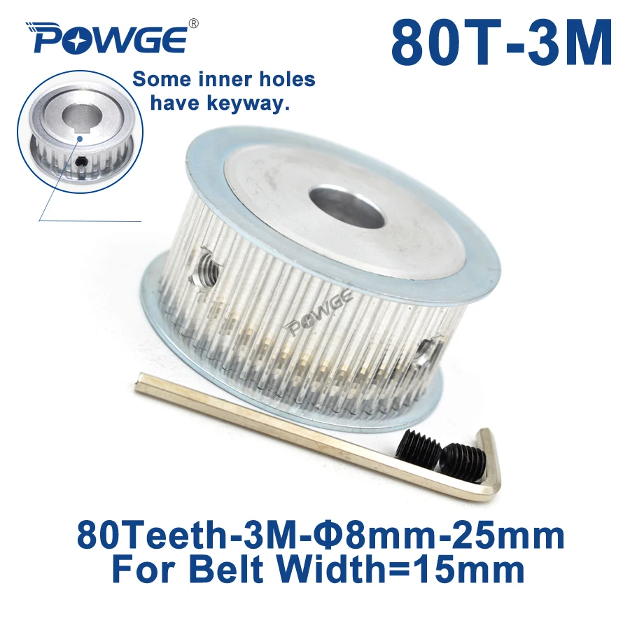 

POWGE 80 Teeth HTD 3M Synchronous Timing Pulley Bore 8/10/12/14/16/17/19/20/25mm for Width 15mm HTD3M Belt Wheel 80T 80Teeth