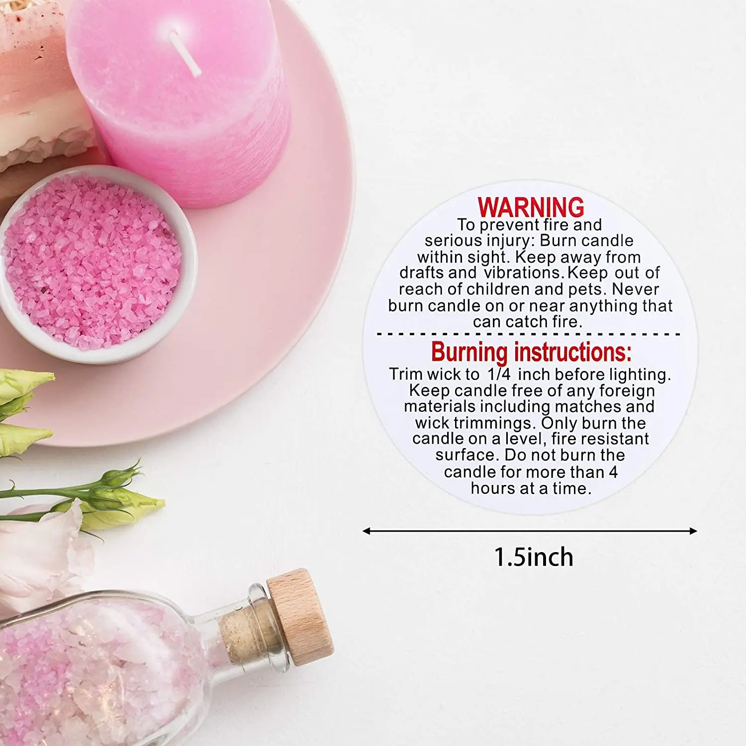 500Pcs Candle Warning Labels Stickers Tearproof Waterproof Scratchproof Perfect Size Big Text Fire Safety