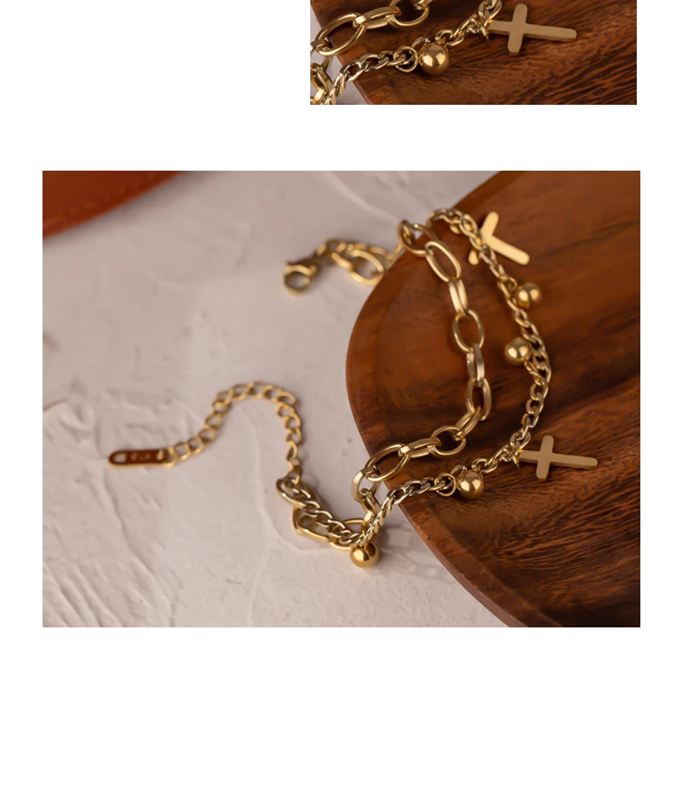 Yhpup Edelstahl Kreuz Layered Armband für Frauen Charme Metall 14 K Überzog Trendy Goldene Handgelenk Einzigartige Design Schmuck брелок – Detail 10