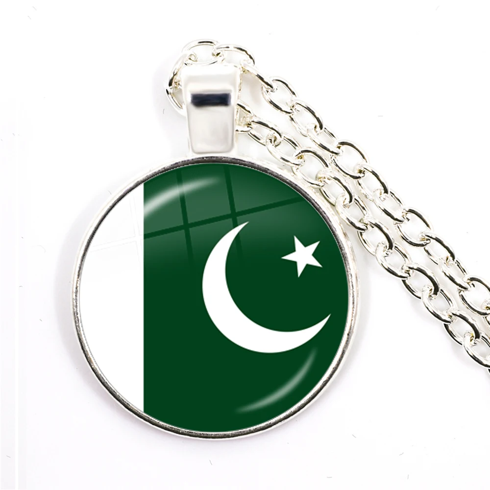 Pakistan,Brunei,Sri Lanka,Myanmar,Indonesia,Mongolia Nation Flag Pendant Necklace Glass Cabochon Jewelry For Women Girls Gift