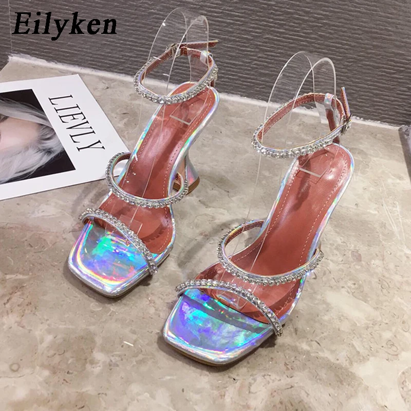 Eilyken 2024 Summer Ankle Buckle Strap Open Toe Women Sandals Wedding Crystal Rhinestone Strange High Heels Gladiator Shoes