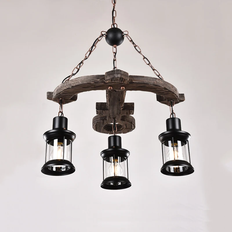 Anchor Shape Chandelier Retro Wood Suspension Light Creative Countryside Pendant Lamp Mediterranea Coffee Bar Restaurant Bra