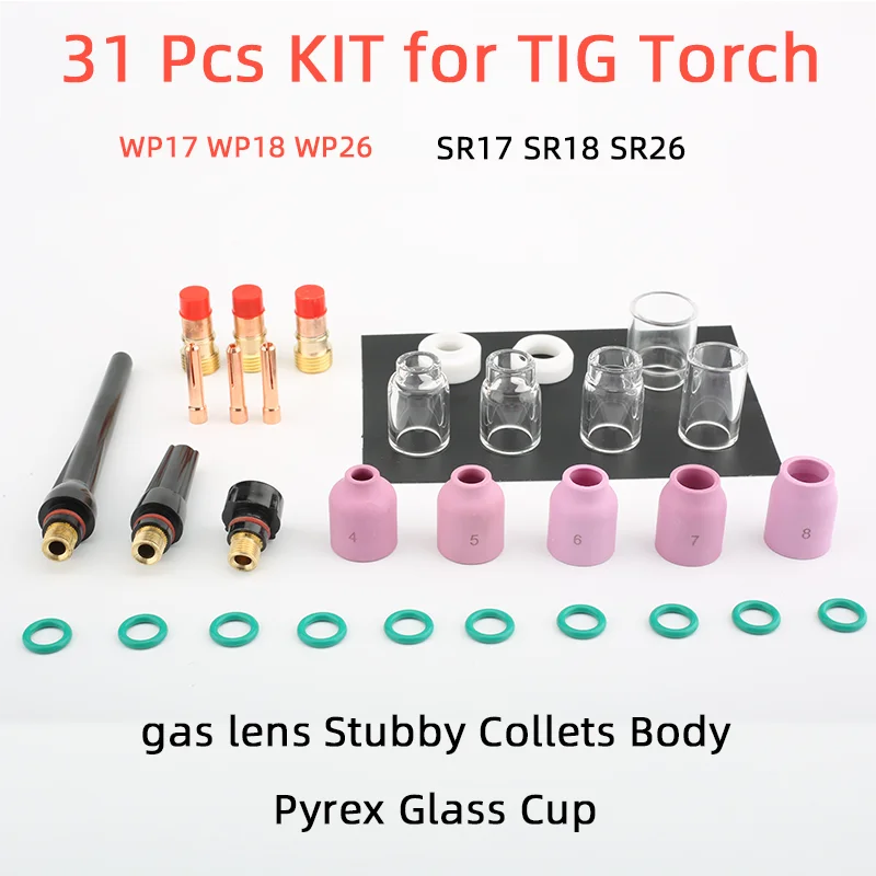 Tig welding kit gas lens Stubby Collets Body Pyrex Glass Cup for tig torch wp17/18 electrode tig wp 26 welding accessories