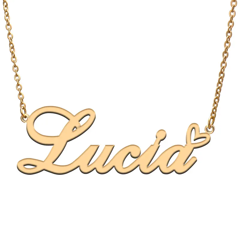 Lucia Love Heart Name Necklace Personalized Gold Plated Stainless Steel Collar for Women Girls Friends Birthday Wedding Gift