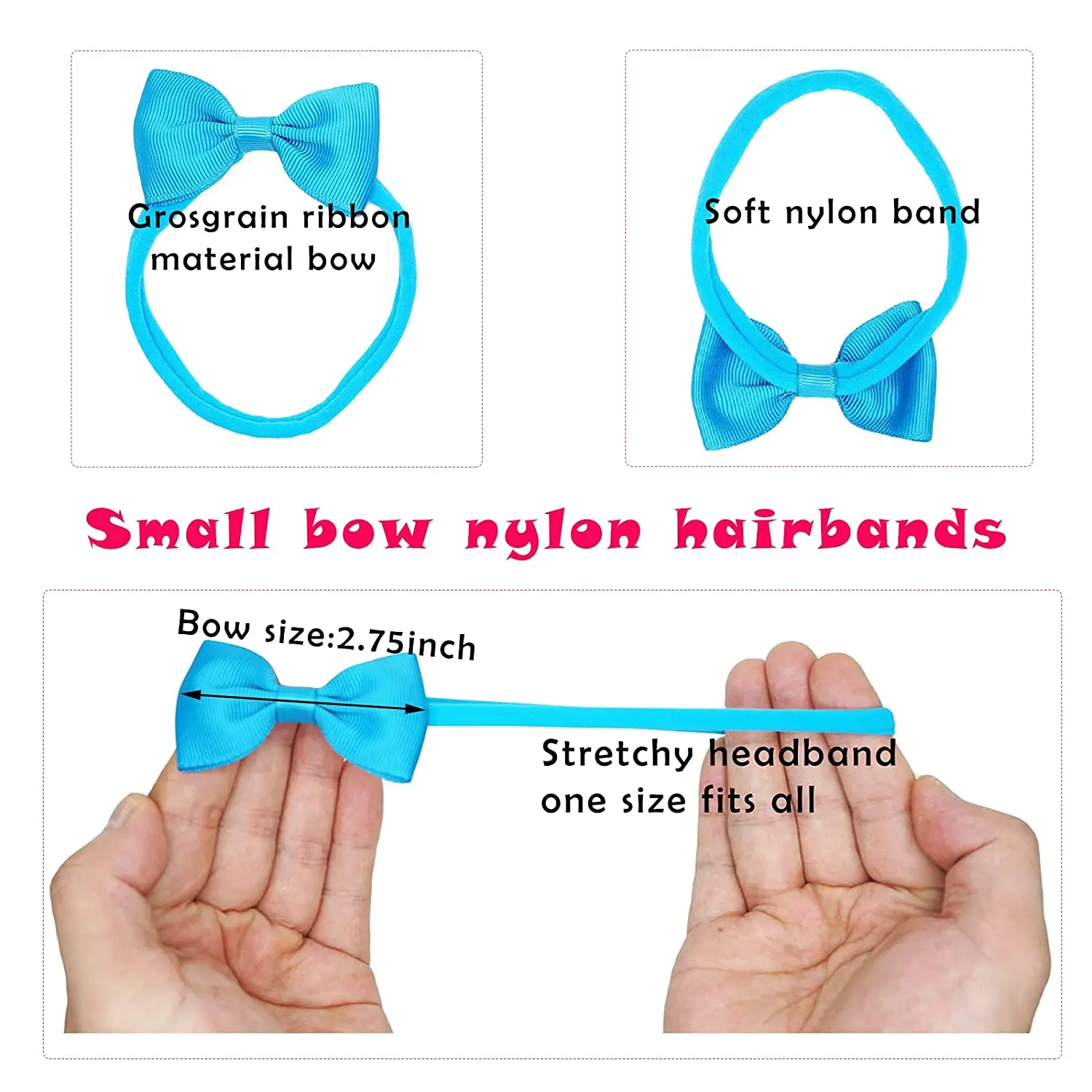 13pcs Baby Headbands 2.75 Inch Grosgrain Ribbon Hair Bows Nylon Hairbands Hair Accessories for Newborns Infants Kids Girl