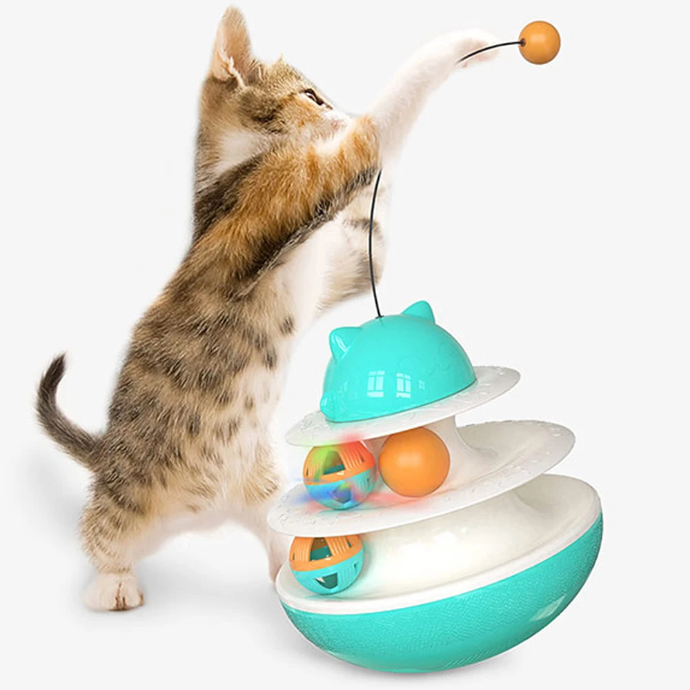 

2 Levels Pet Cat Interactive Toy Tower Tracks Disc Cat Intelligence Toy Amusement Triple Pay Disc Cat Toys Ball Training Plate