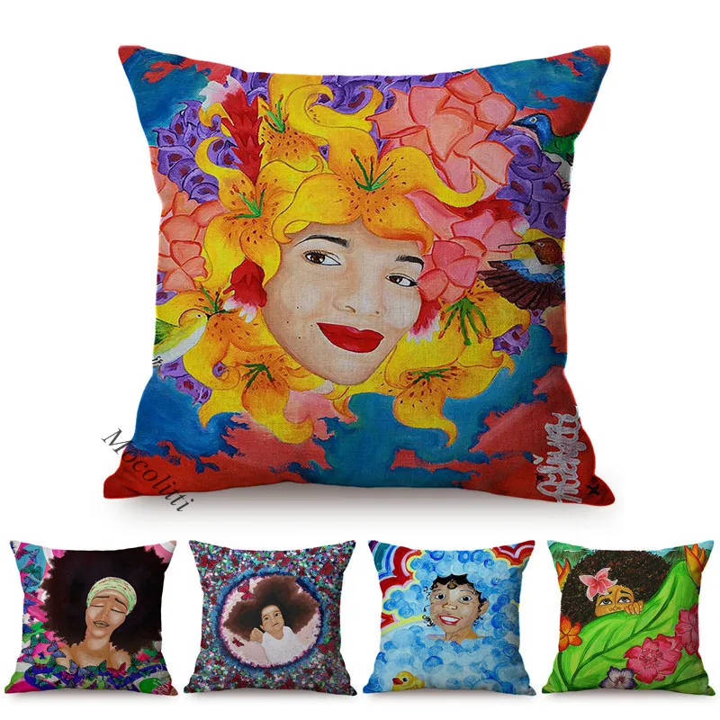 

Multicolor Fashion Woman Self-Portrait Style Sofa Decoration Pillow Case Cute Girl Smile Greetings Office Chair Cushion Cover