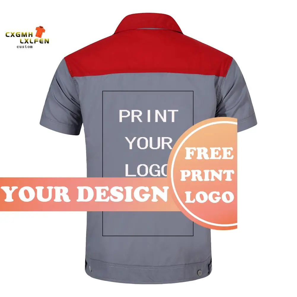 Custom Logo Workwear for Men Tops and Pants Repairman Auto Mechanics High Quality Work Clothing Two Pocket T-shirt