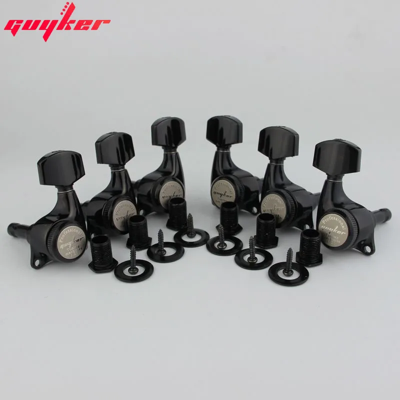 GUYKER Upgraded Version Black Guitar Locking Tuners Electric Guitar Machine Heads Tuners 3R3L Gear ratio 1:21 Lock Tuning Pegs