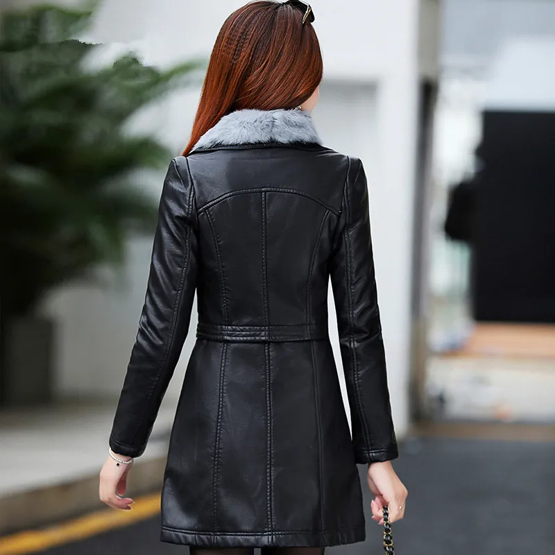 Autumn Jacket Women 2023 Black Biker Faux Leather Jackets Long Ladies Coats Thick Warm Winter Coat Top LWL658