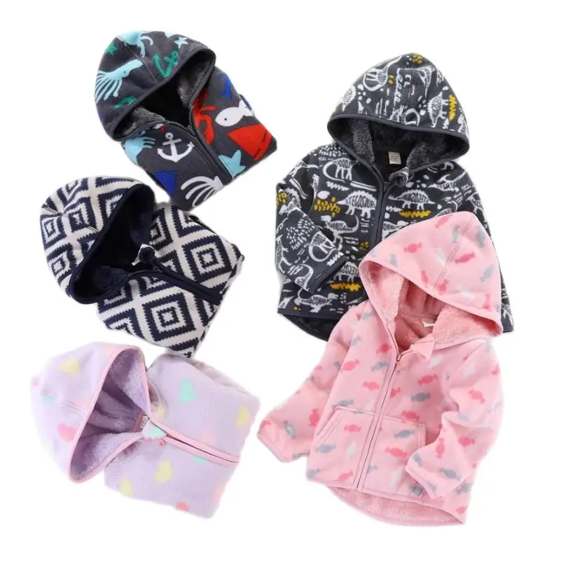 2023 New spring autumn Fleece Full Sleeve Jacket Boys girls Cartoon Casual Polar Fleese Hood Coat Kids Cardigan Sweatshirt 2-6Y