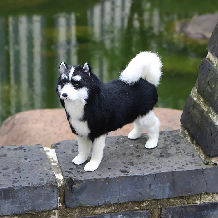 real life toy black husky dog about 28x26cm hard model handicraft,plastic&furs standing dog home decoration toy gift w4057