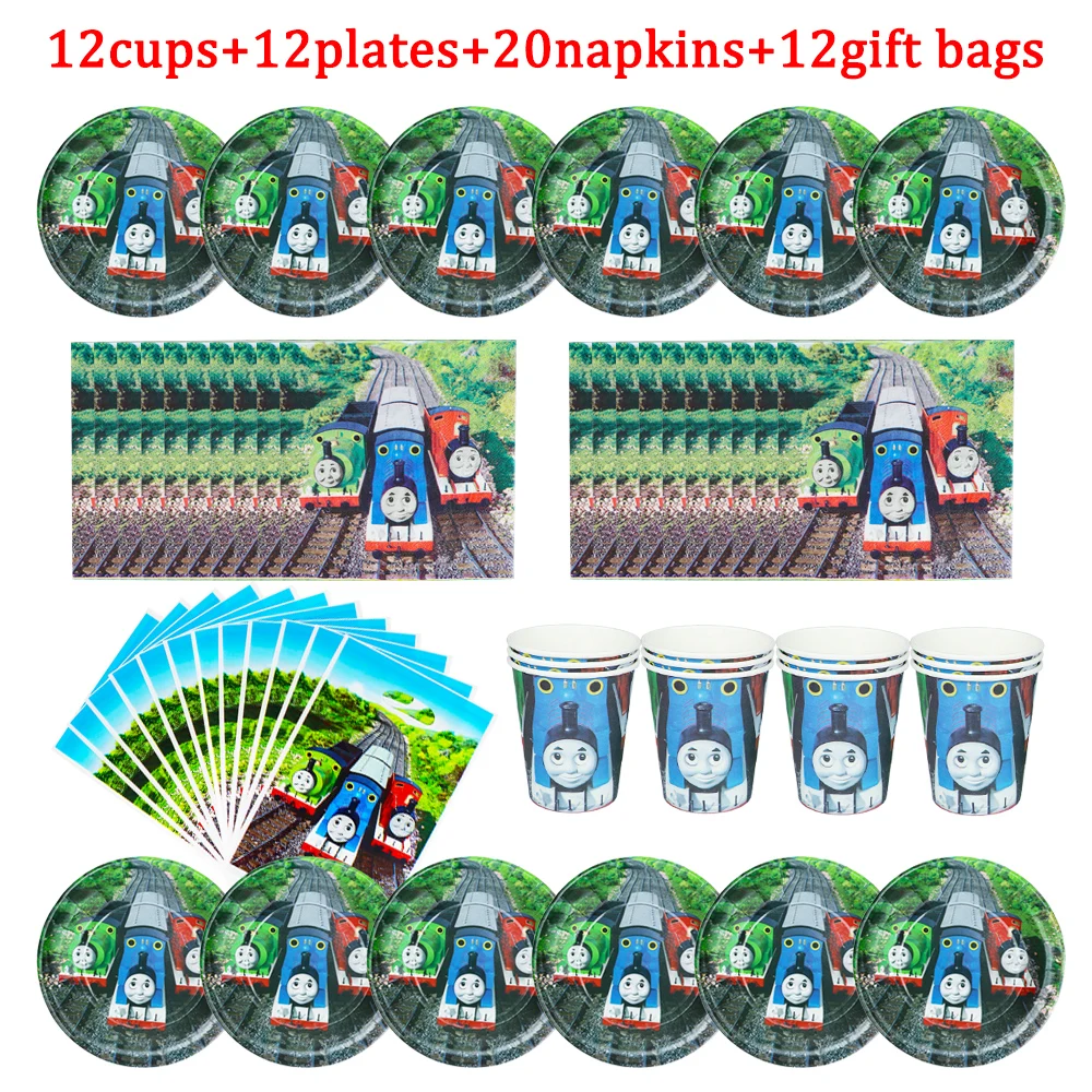 56pcs Thomas Friends Theme Disposable Tableware kids Birthday Party Paper Cups+Plates+Napkins+Giftbags Sets Party Supplies