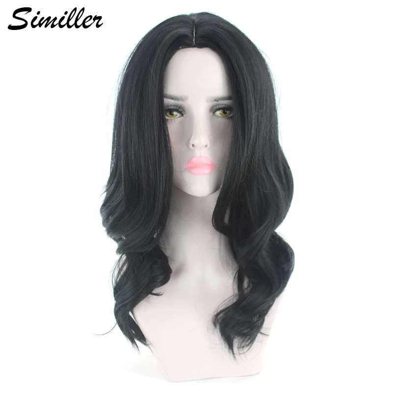 

Similler Women Synthetic Hair Wigs Long Wavy Black Central Part Heat Resistance with Free Wig Cap