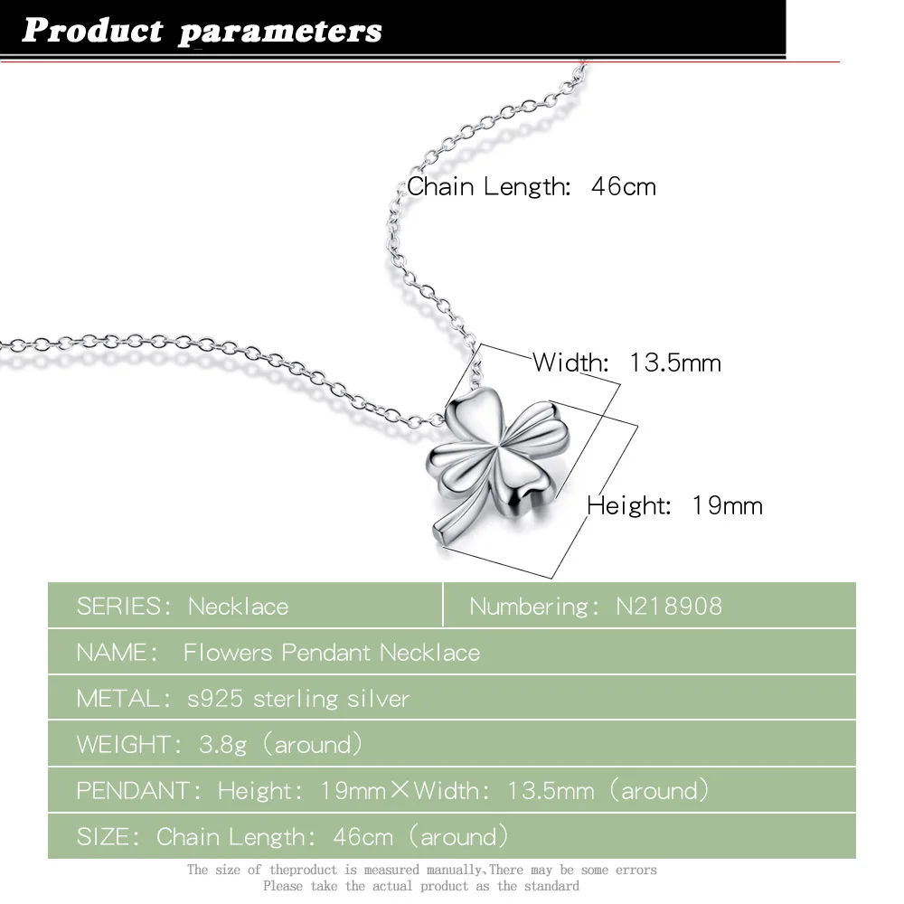 Minimalist Women's 925 Sterling Silver Necklace Elegant Heart Zircon Clover Flower Four Leaf Clover Pendant O Chain Body Jewelry