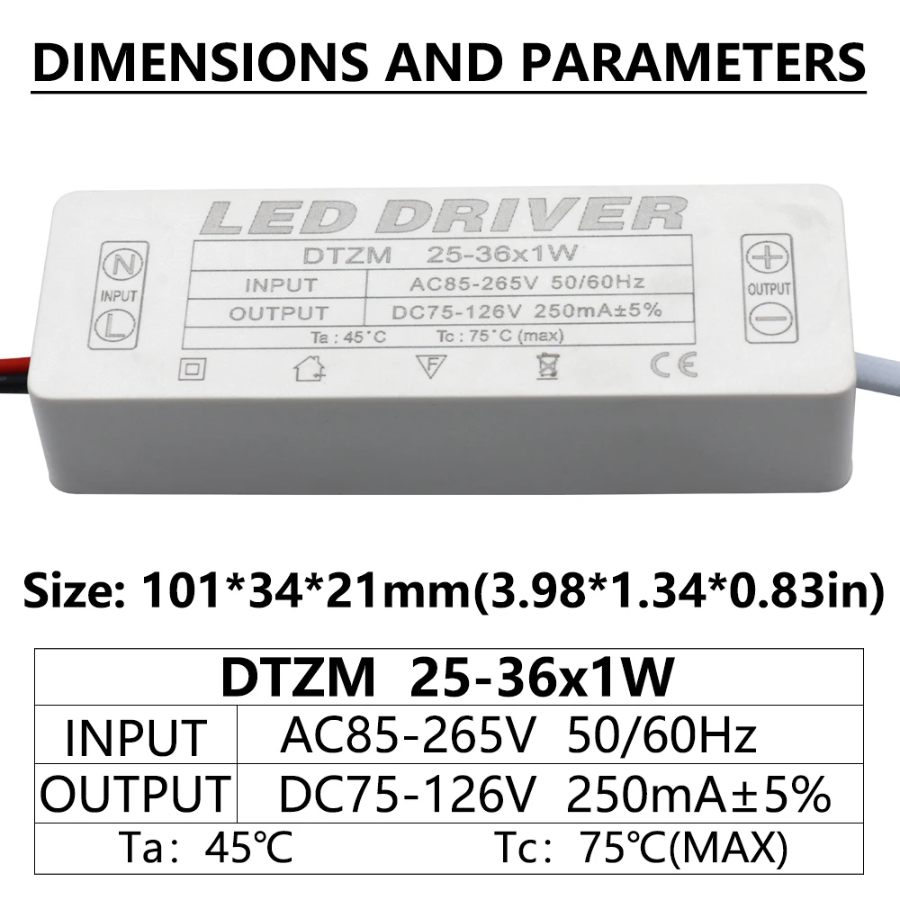 250mA LED Driver 1-3W 3-5W 4-7W 8-12W 12-18W 18-25W 25-36W LED Power Supply Unit Lighting Transformers DC For LED Lights DIY