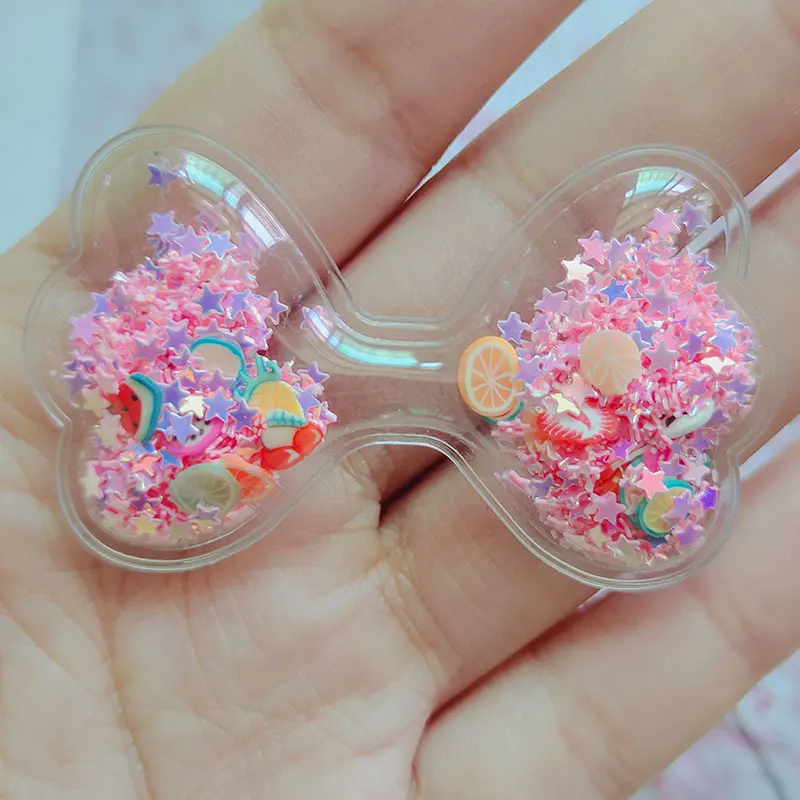 20pcs Quicksand Bow Transparent PVC with Glitter Appliques for DIY Children Clip Accessories