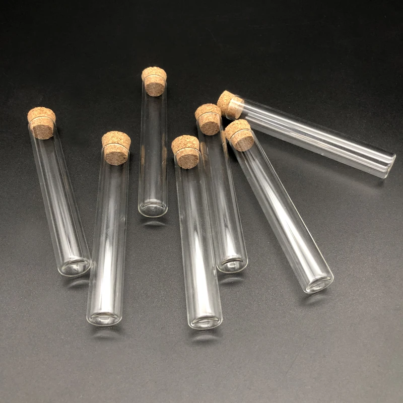 20pcs 50pcs 100pcs Lab 12x75mm Thickening Glass Flat-bottom Test Tube with Cork Stoppers School SuppliesMini Vial Tube