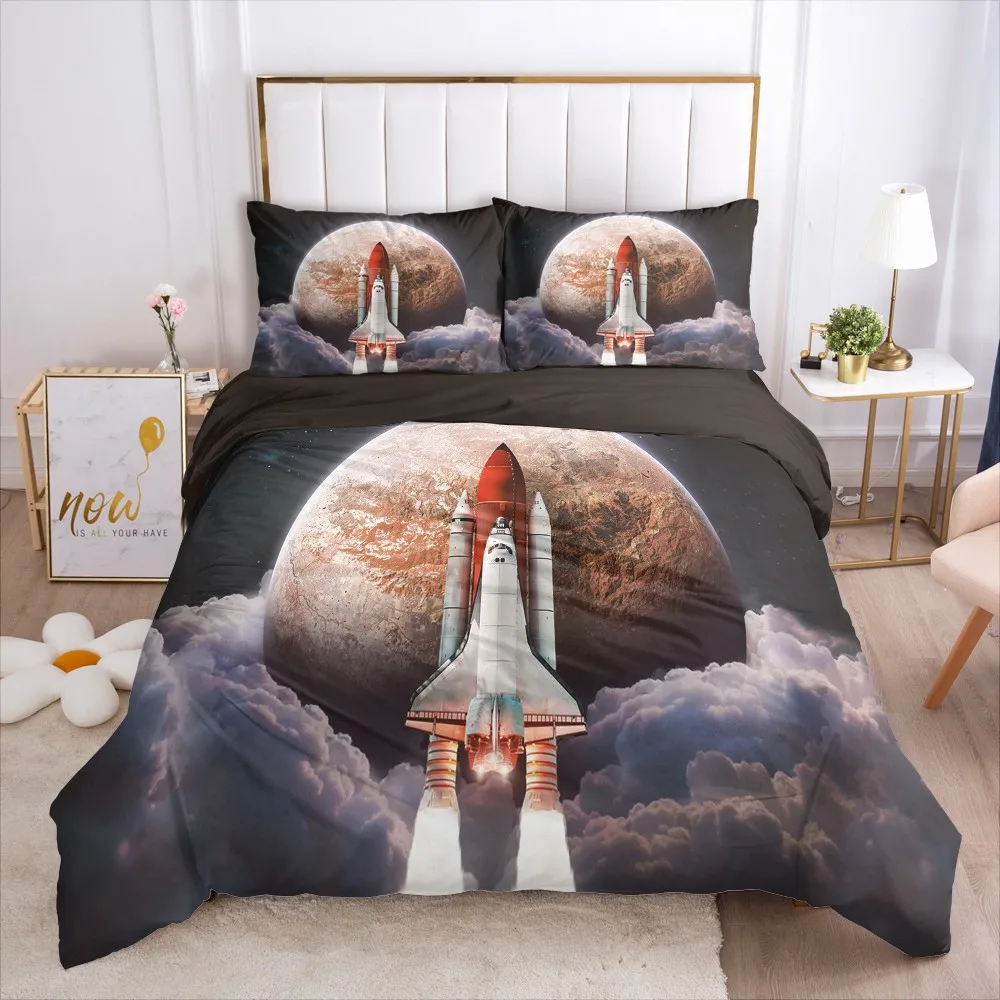 

3D Bedding Sets Duvet Quilt Comforter Cover Set King Queen Full Double Size Space Pillowcases Bed Linens Simple Black Custom