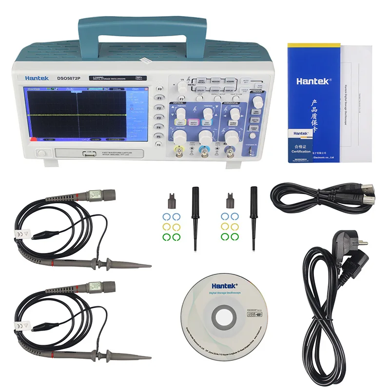 Hantek DSO5202P DSO5102P DSO5072P راسم الذبذبات للتخزين الرقمي 2-قناة 70 ميجا هرتز-200 ميجا هرتز عرض النطاق الترددي 1GSa/S 40K TFT USB تخزين
