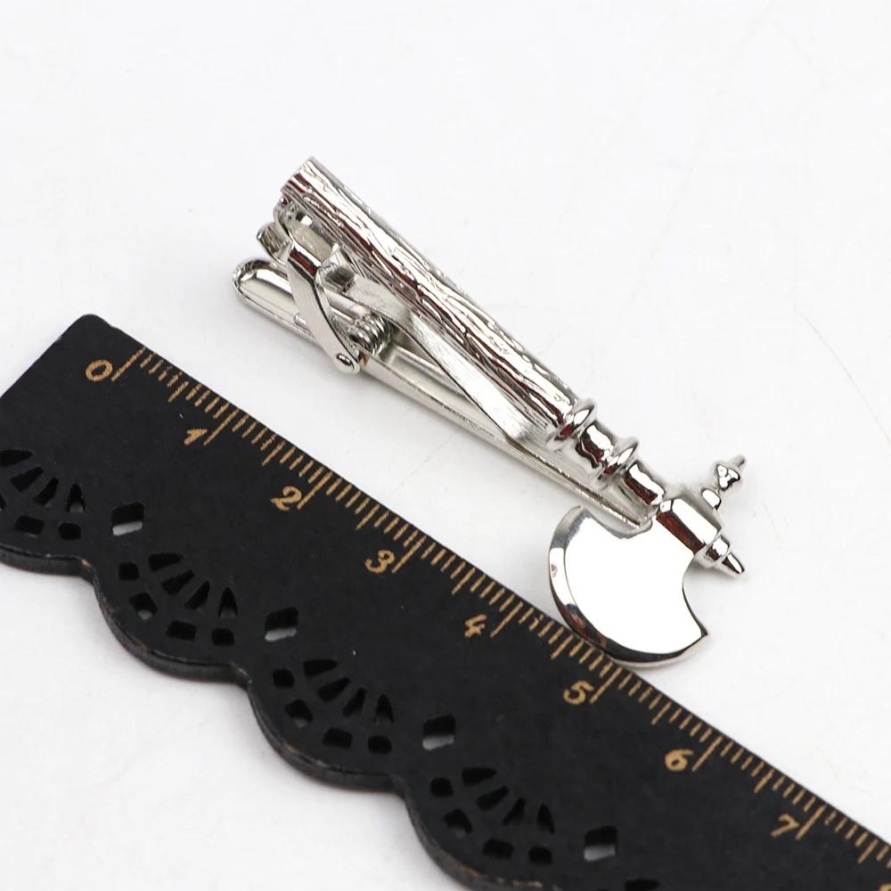 Men\'s New Simple Fashion Style Tie Clip Metal Sliver Axe Star Tie Bar carving Simple Brushed Smooth crystal Clasp Tie Pin Gifts