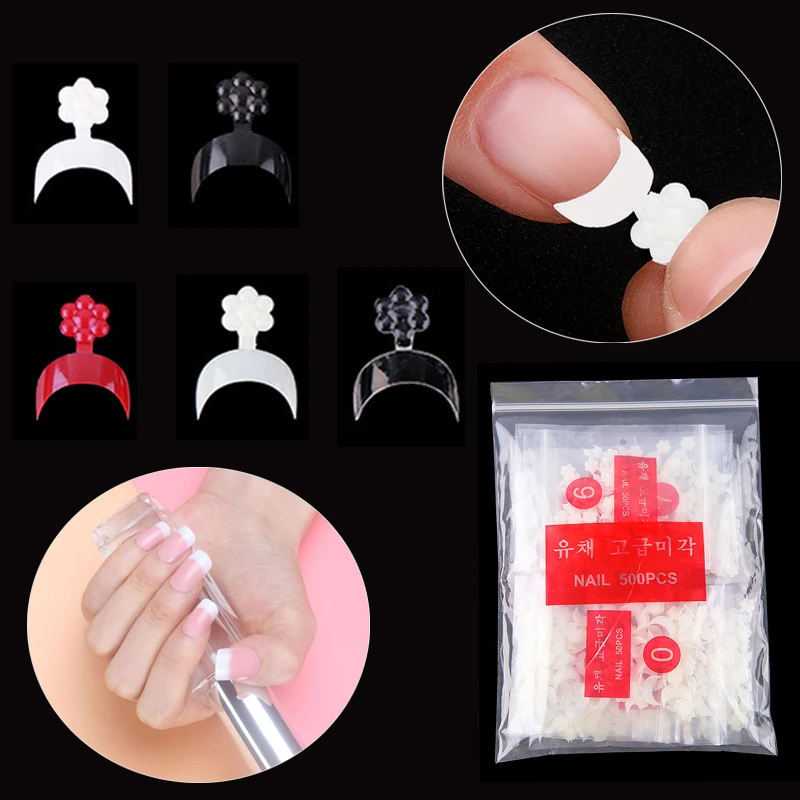 500 stks/zak Franse Fake Nail Tips Pruimenbloesem Valse Nail Art Korte Tips Display Acryl Vingernagels Gel Polish Nail Make-Up Tool