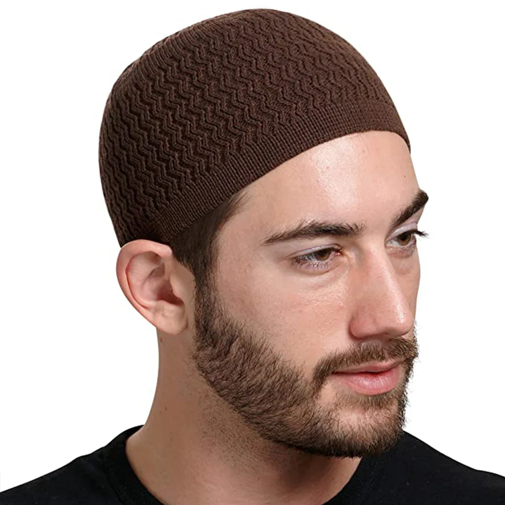 Winter Knitted Muslim Men Prayer Hats Warm Male Beanies Cap Islamic Ramadan Jewish Kippah Hat Men\'s Solid Colour Wrap Head Cap