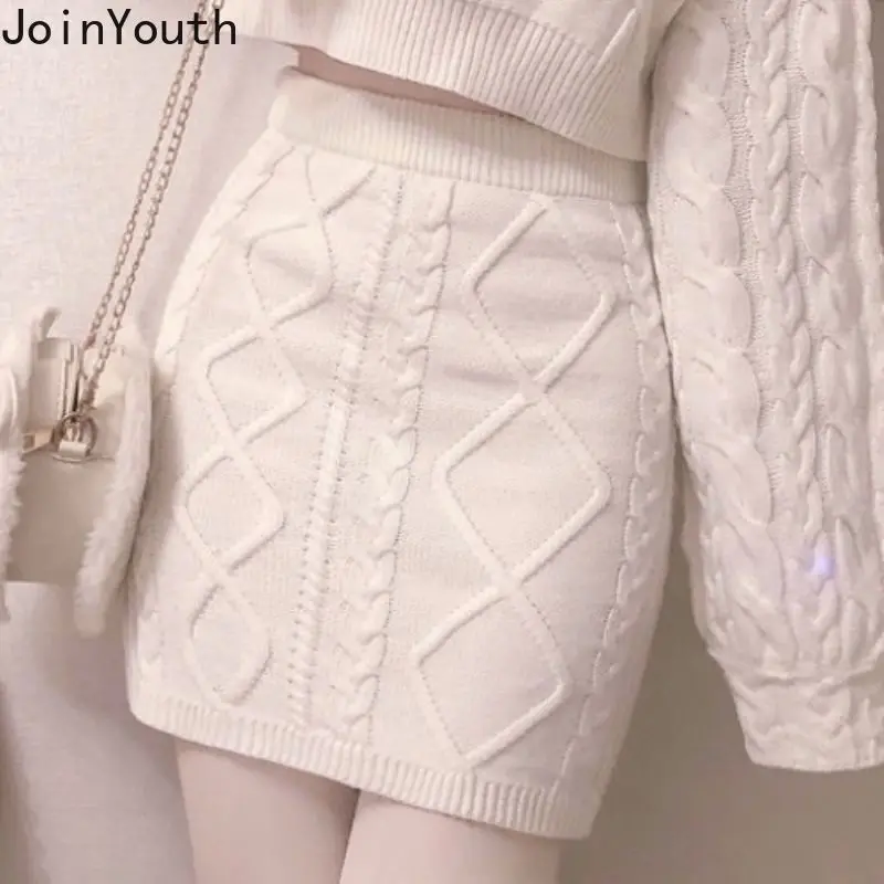 Joinyouth-Conjunto de dos piezas de moda japonesa para Mujer, jerséis recortados acanalados, minifalda ajustada, Ropa de punto, 2 piezas
