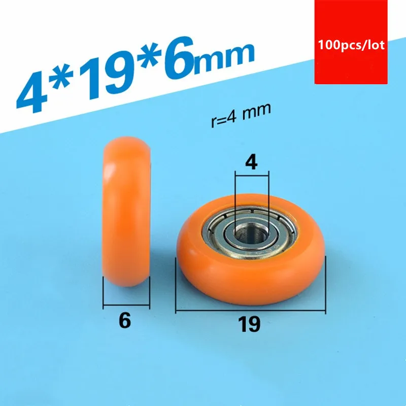 100pcs sphere arc Plastic coated bearing 624ZZ 4*19*6mm sliding door window POM nylon pulley roller wheel bore 4mm diameter 19mm