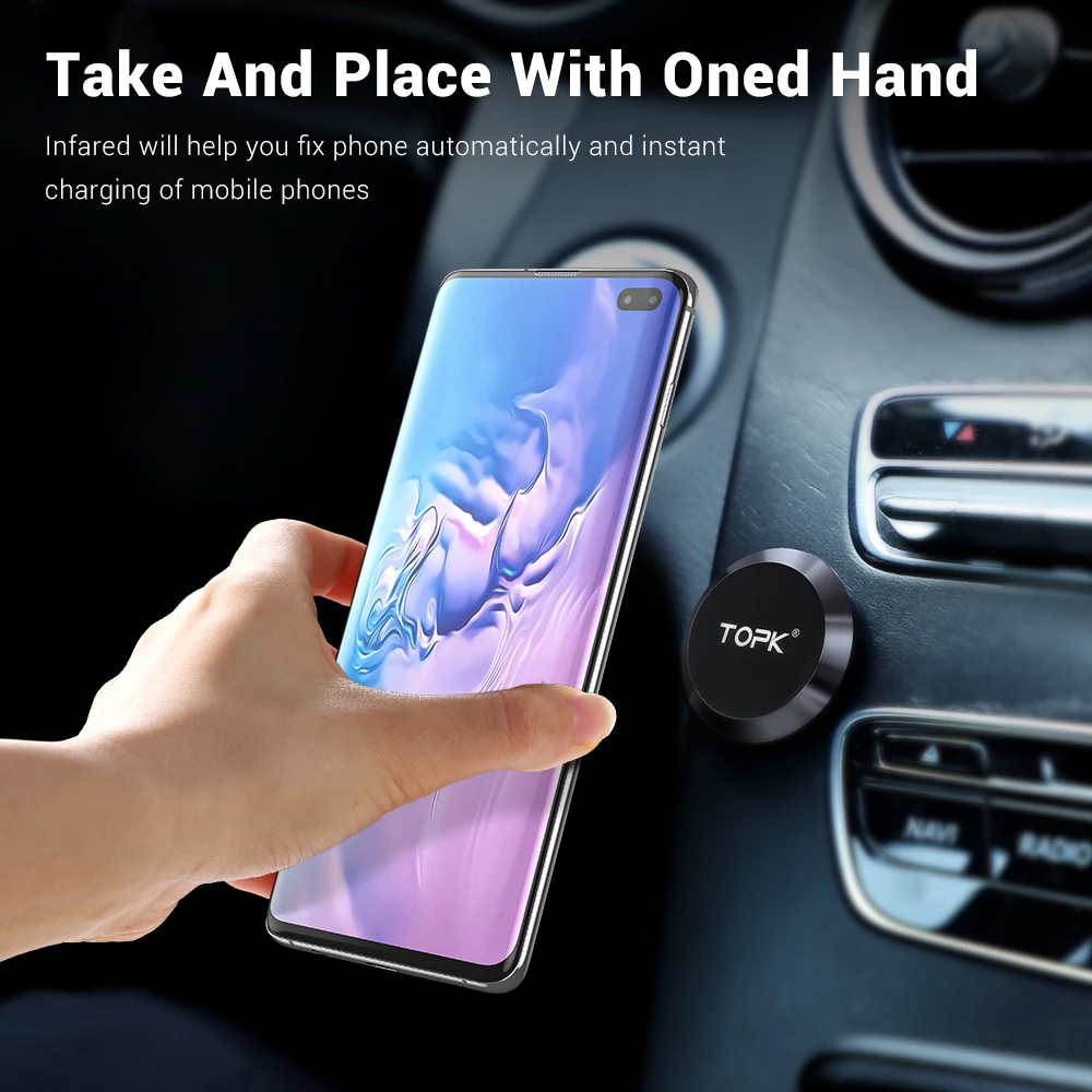 TOPK Magnetic Car Phone Holder Dashboard Cell Phone Stand Steering Wheel Holder Magnetic Wall Holder for iPhone Samsung Xiaomi