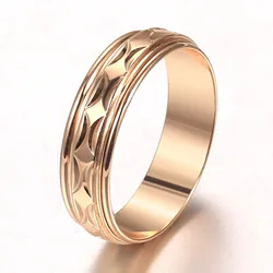 Hot Fashion Glossy Spinner Rings For Women Men Couple 6mm 585 Rose Gold Color Poloshed Rotatable Wedding Ring GR80