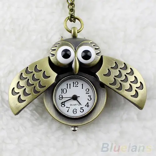 Vintage Watches Bronze Retro Slide Smart Owl Pendant Long Chain Necklace Pockets Watch Roman Numerals Vintage Bronze Steampunk