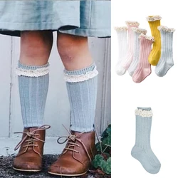 New Girls Knee High Socks With Lace Ruffle Children's Princess Sock Kids Cotton Long Soft Socken Leg Warmers For 1-8 Years