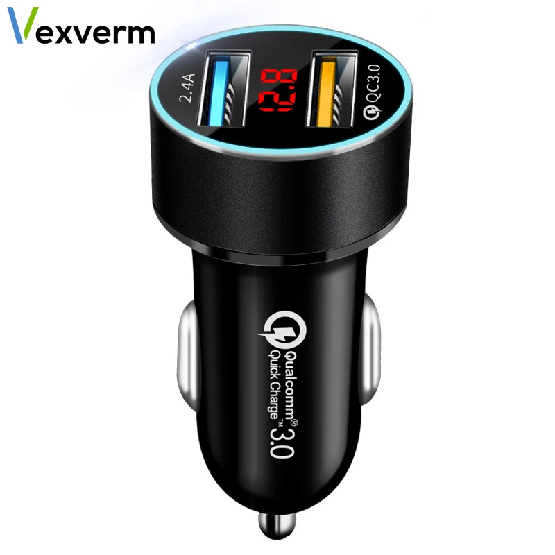 3.0A Car Charger Dual USB 12-24V LCD Display Cigarette Socket Lighter QC Car Charger for iphone 11 samsung xiaomi huawei etc