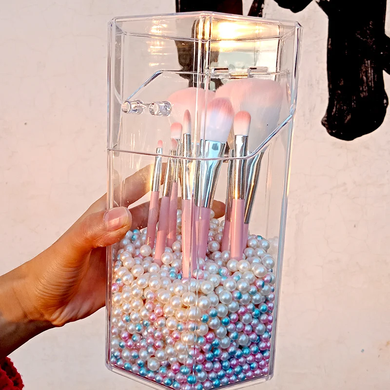 Acrylic Makeup Brush Holder Bucket Beauty Brush Container Pen Brush Container Desktop Container Without Brush