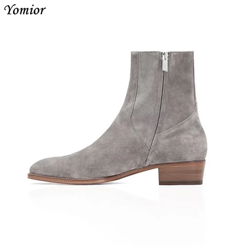 Yomior Italian Fashion Men Shoes Real Cow Leather Pointed Toe Ankle Boots Vintage Zip Cork Formal Dress Chelsea Boots Big Size