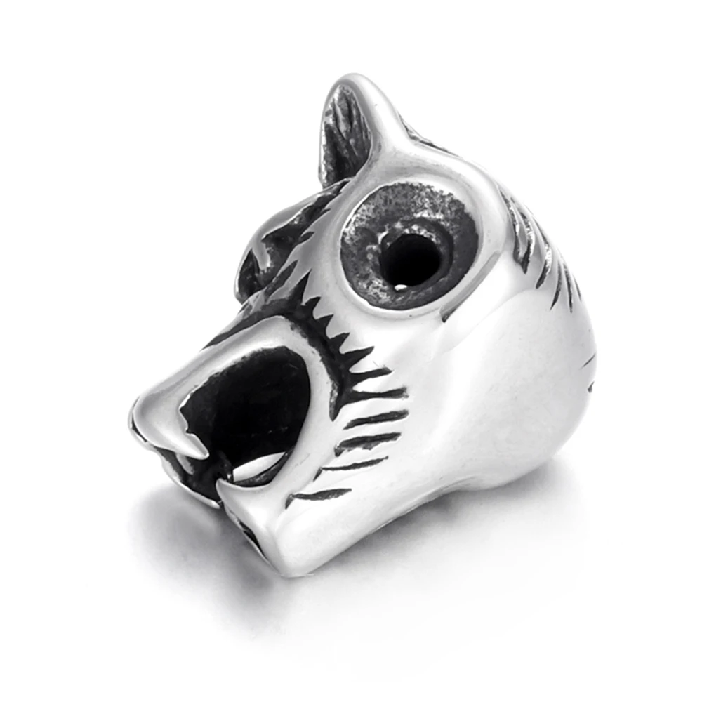 Stainless Steel Wolf Head Spacer Bead Polished 2mm Hole Metal Beads Charms for DIY Bracelet Jewelry Making Accessories