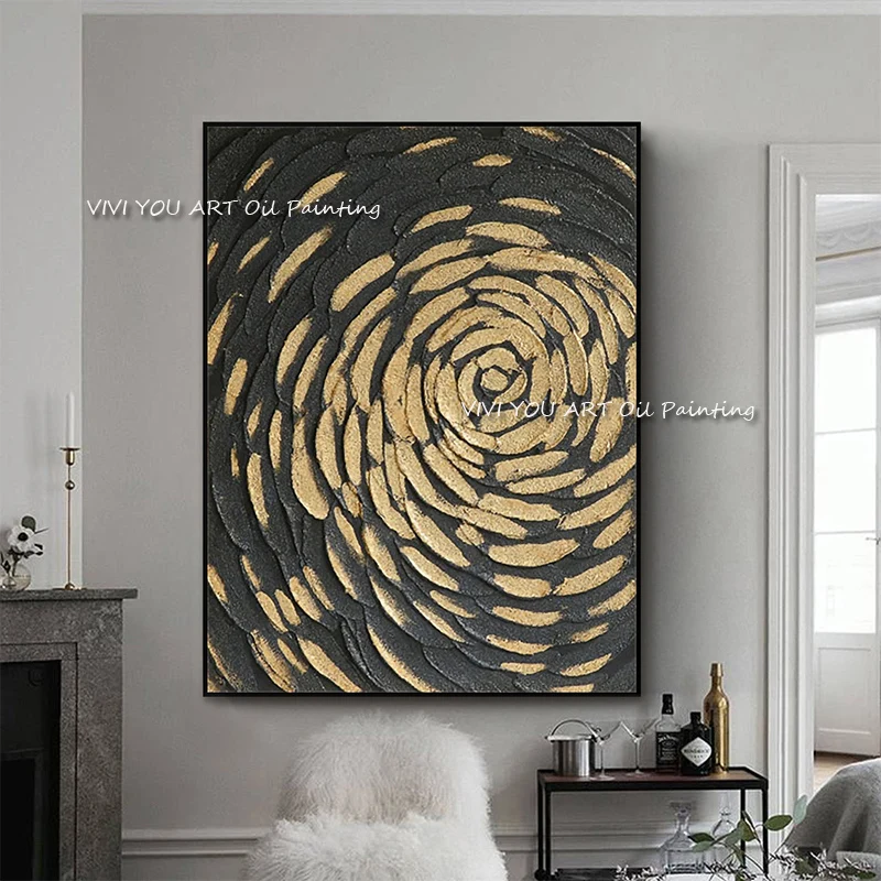 

Modern Wall Art Pictures Gold Foil Circle Canvas Oil Paintings Handmade Wall Pictures For Living Room Decor Abstract Art Cuadros