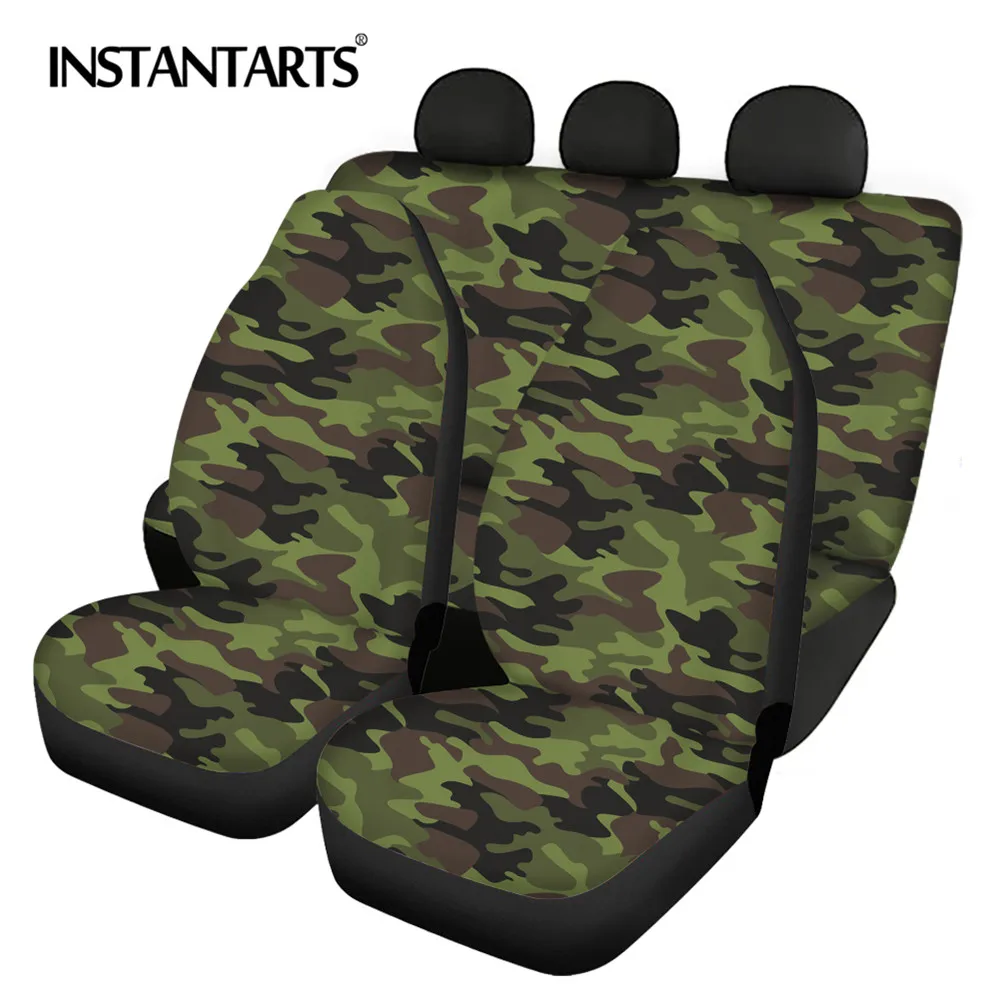 INSTANTARTS Camouflage Design 5pcs Vehicle Seat Covers Comfortable Vehicle Seat Covers Front&Back Seat Fashion Car Accessories