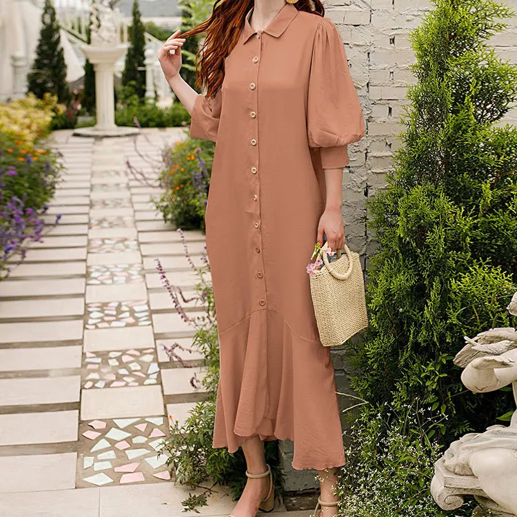 

Summer Chiffon Midi Dress Temperament Commute Cardigan Loose Waist Solid Color Dress