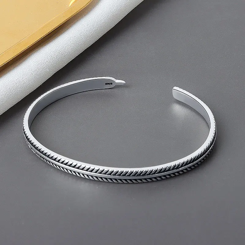 925 Sterling Zilver Handgemaakte Vintage Feather Manchet Bedelarmband & Bangle Voor Vrouwen Mannen Mode Elegante Bruiloft Sieraden