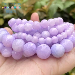6/8/10/12mm Natural Stone Light Purple Angelite Jades Round Spacer Loose Beads For Jewelry Making DIY Bracelets Accessories 15'