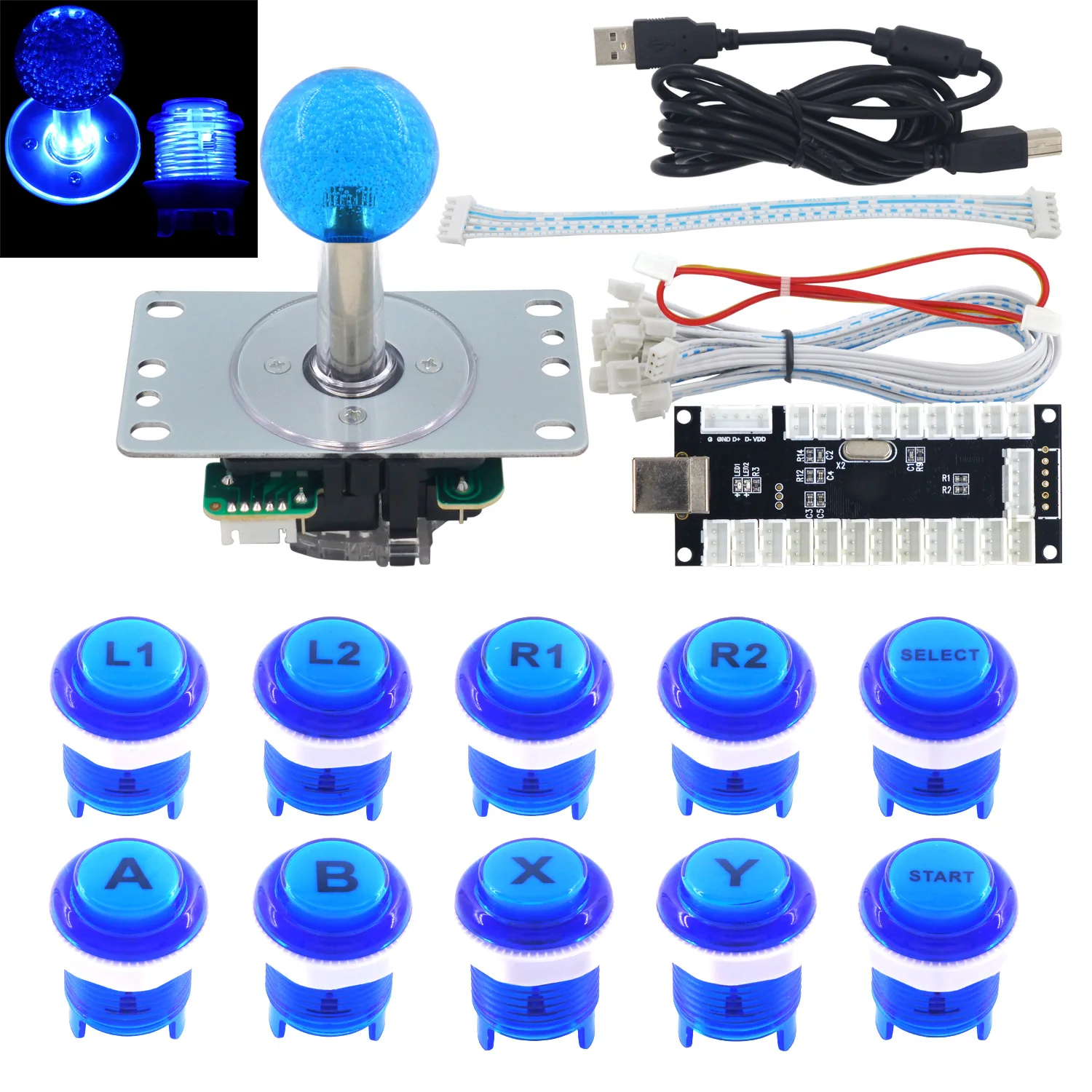 

SJ@JX Arcade Game LED DIY Kit Controller Cherry MX Microswitch Button Light Joystick for PC MAME Raspberry Pi Retro