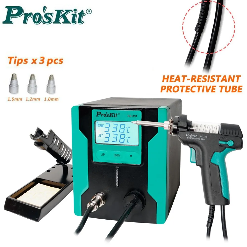 Pro'sKit SS-331H ESD LCD Digital Electric Desoldering Pump BGA Desoldering Suction Vacuum Solder Sucker Gun Auto Sleep 110v/220v