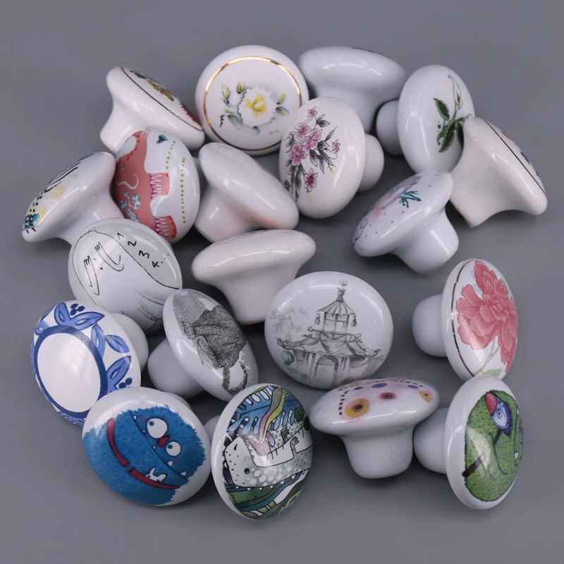 1x White cartoon Cabinet Cupboard Closet Dresser Handles Pulls Ceramic Knobs for Children Bedroom